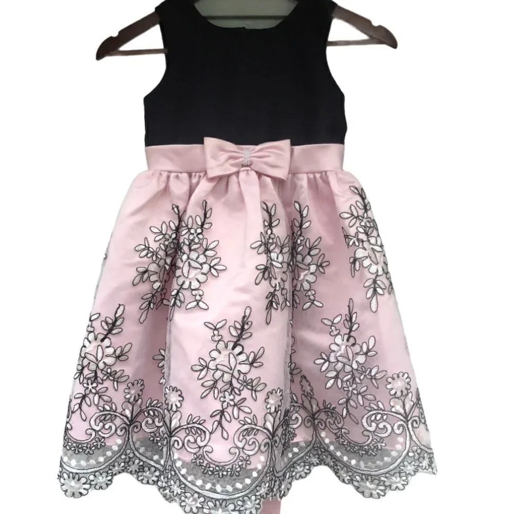 Jayne Copeland pink black floral embroidered dress-girls size 6